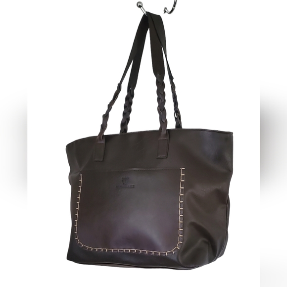 Weimeibaige Handbags - 🪷 Price is Firm. Weimeibaige Brown Faux Leather Braided Stripe Tote Purse.